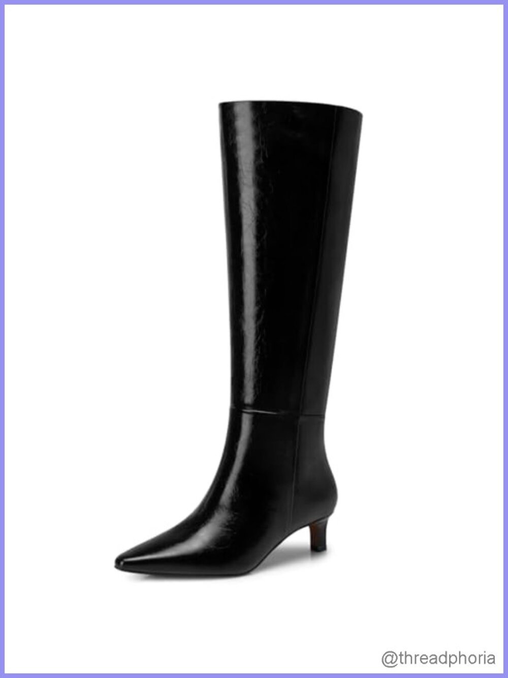 Knee High Boots Kitten Heel Wide Calf PU Leather Women's Slip-On